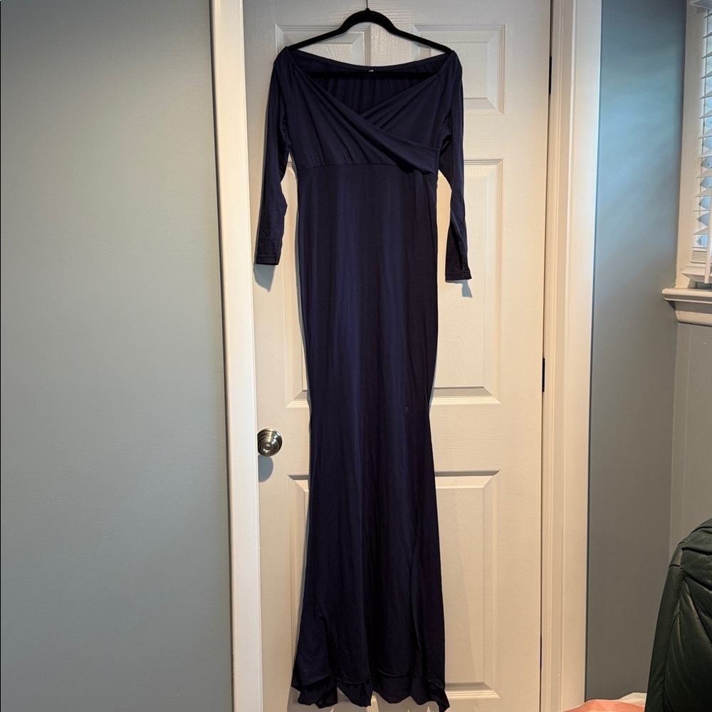 Elegant Navy Blue Long Maternity Dress